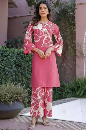 Printed Dusty Pink Cotton Co Ords for Women