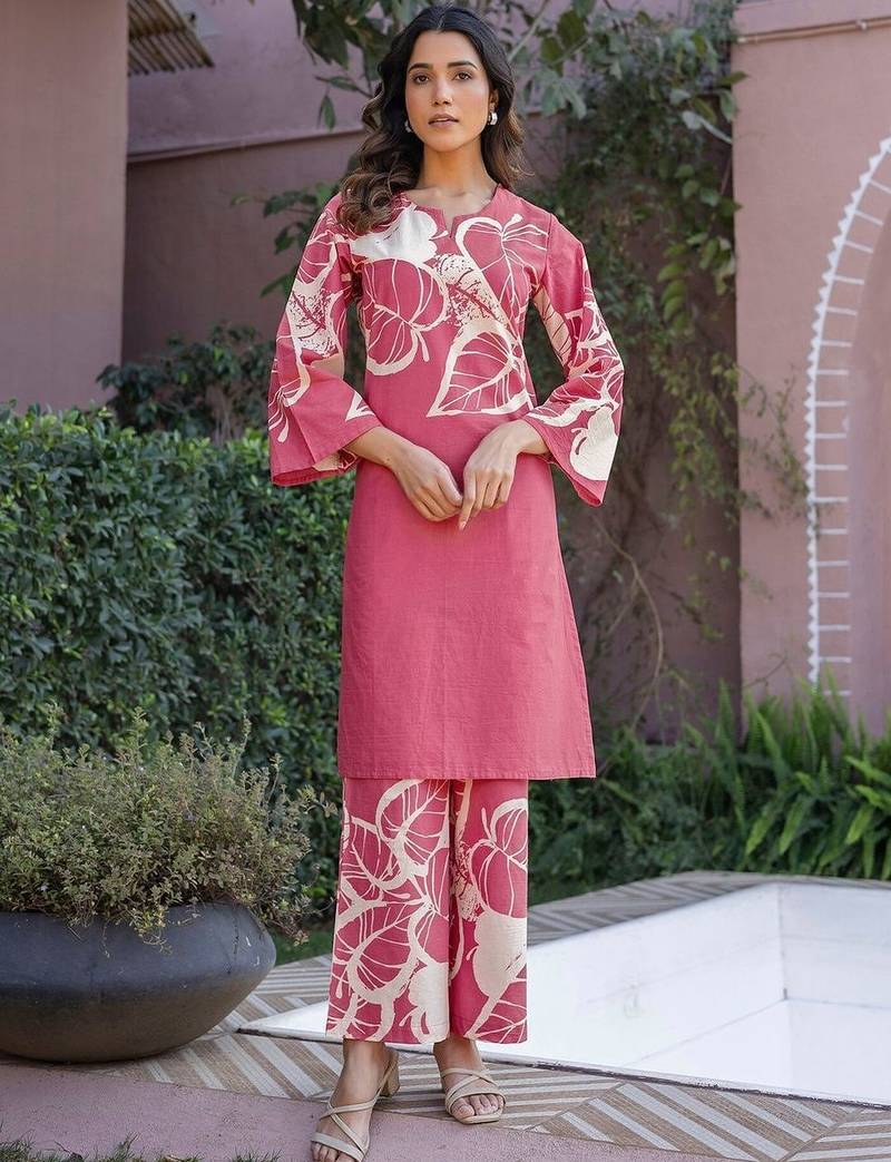 Printed Dusty Pink Cotton Co Ords for Women