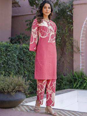 Printed Dusty Pink Cotton Co Ords for Women 3