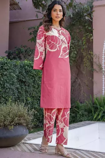 Printed Dusty Pink Cotton Co Ords for Women