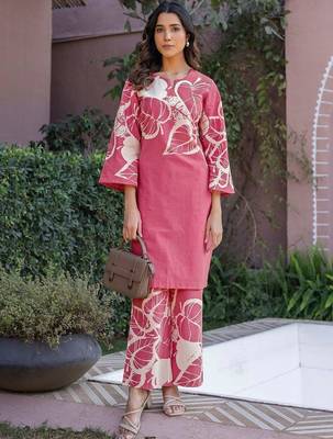 Printed Dusty Pink Cotton Co Ords for Women 4
