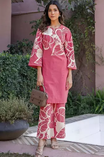 Printed Dusty Pink Cotton Co Ords for Women