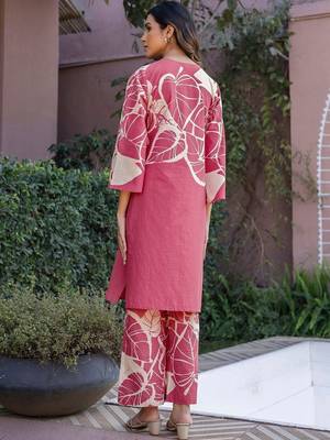 Printed Dusty Pink Cotton Co Ords for Women 5