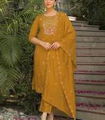 Women Floral Regular Mirror Work Pure Silk Kurta & Trousers With Dupatta