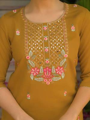 Women Floral Regular Mirror Work Pure Silk Kurta & Trousers With Dupatta 6