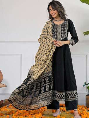 Women Ethnic Motifs Embroidered Regular Kurta with Palazzos & With Dupatta 6