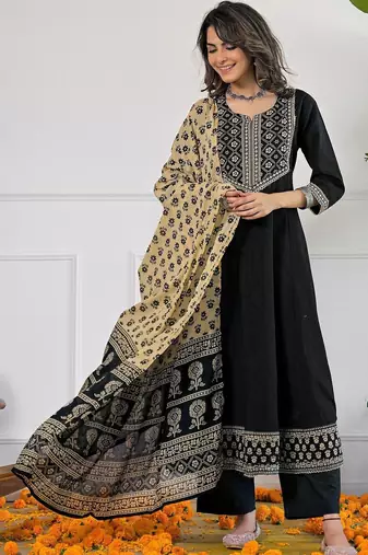 Women Ethnic Motifs Embroidered Regular Kurta with Palazzos & With Dupatta