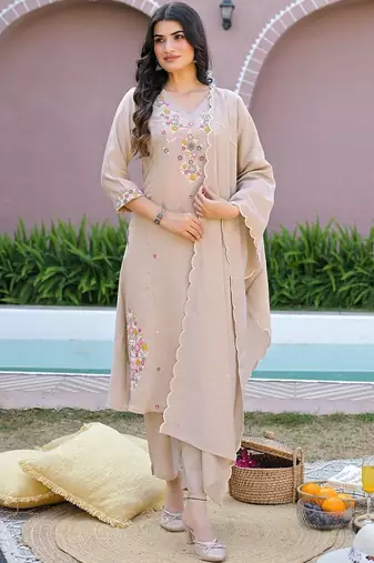 Women Floral Embroidered Regular Thread Work Kurta with Trousers & With Dupatta