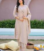 Women Floral Embroidered Regular Thread Work Kurta with Trousers & With Dupatta