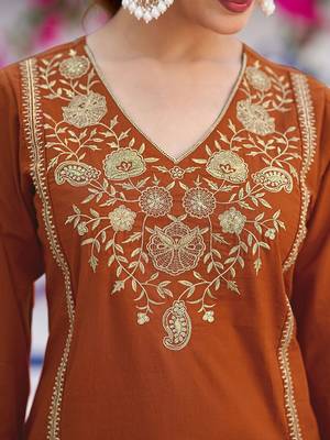 Women Embroidered Regular Pure Cotton Kurta with Trousers & With Dupatta 5