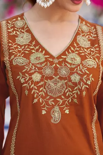 Women Embroidered Regular Pure Cotton Kurta with Trousers & With Dupatta