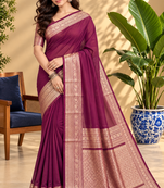 Wine Banarasi Woven Gold Zari Design Pure Soft Georgette Fabric Lightweight Saree Unstitche