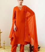 Women Ethnic Motifs Embroidered Regular Thread Work Kurta with Trousers & With Dupatta