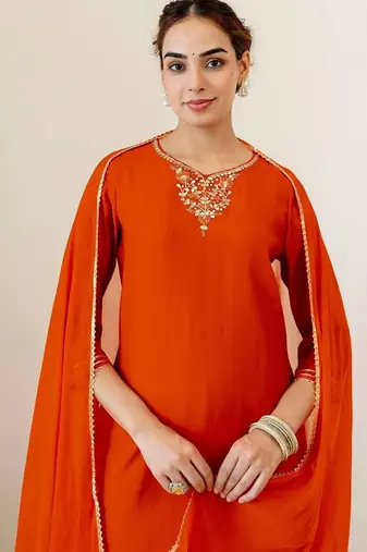 Women Ethnic Motifs Embroidered Regular Thread Work Kurta with Trousers & With Dupatta