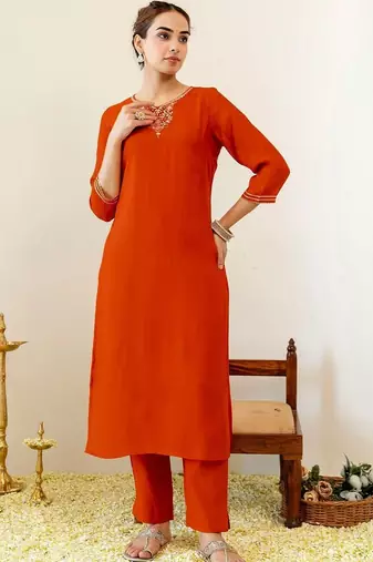 Women Ethnic Motifs Embroidered Regular Thread Work Kurta with Trousers & With Dupatta