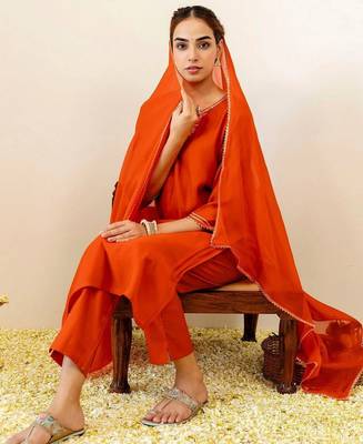 Women Ethnic Motifs Embroidered Regular Thread Work Kurta with Trousers & With Dupatta 6