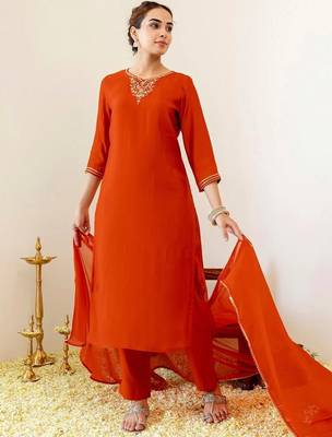 Women Ethnic Motifs Embroidered Regular Thread Work Kurta with Trousers & With Dupatta 7