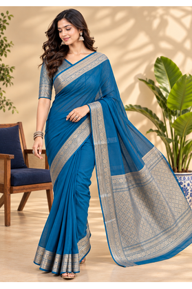 Rama Blue Banarasi Woven Gold Zari Design Pure Soft Georgette Fabric Lightweight Saree Unstitche 3