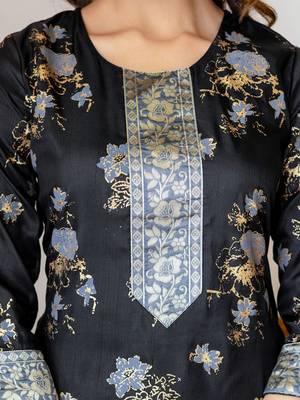 Floral Woven Design Straight Kurta With Trousers & Dupatta 3