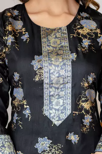 Floral Woven Design Straight Kurta With Trousers & Dupatta