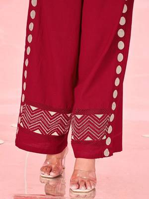 Embroidered Dark Red Cotton Blend Co Ords for Women 4