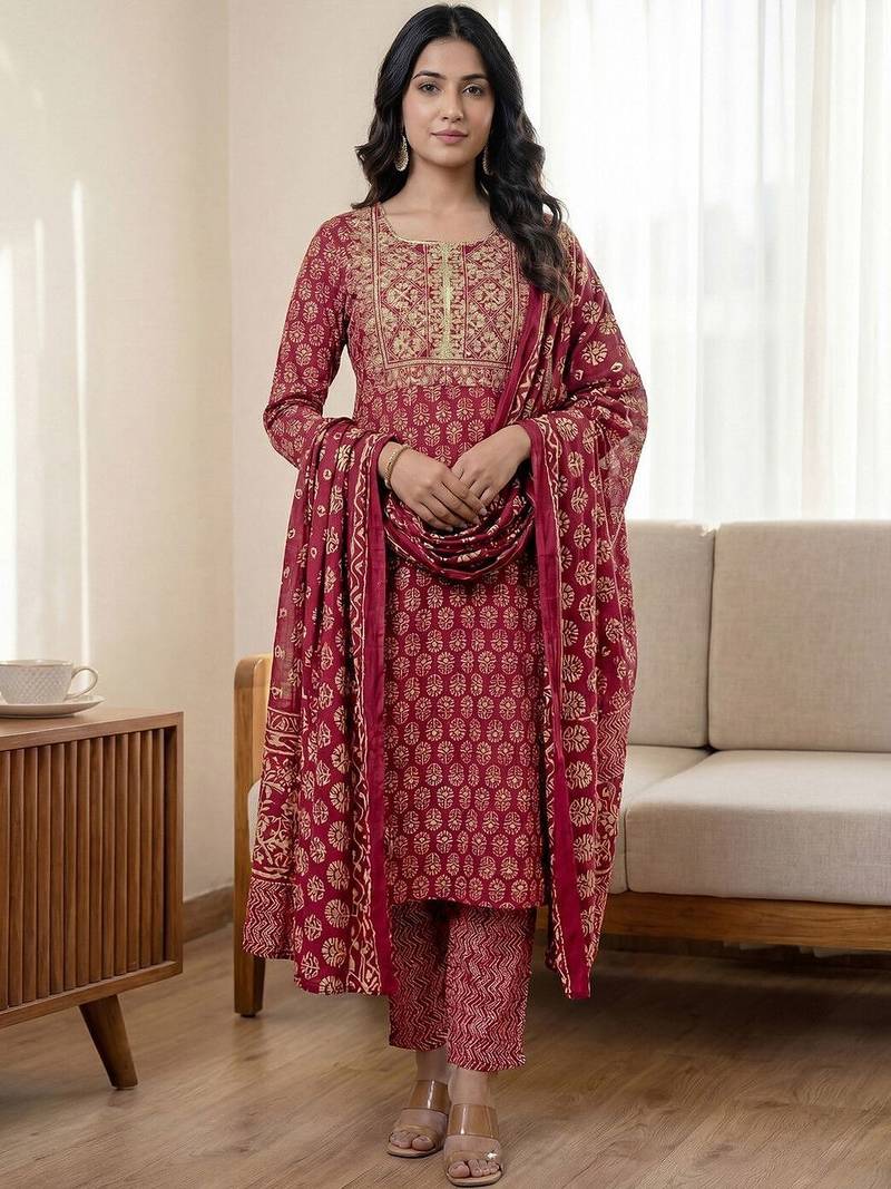 Women Ethnic Motifs Printed Regular Kurta with Trousers & With Dupatta