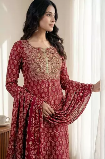 Women Ethnic Motifs Printed Regular Kurta with Trousers & With Dupatta