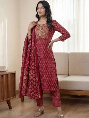 Women Ethnic Motifs Printed Regular Kurta with Trousers & With Dupatta 7