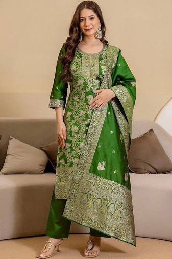 Women Ethnic Motifs Regular Kurta with Trousers & With Dupatta