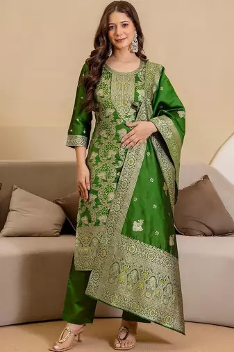 Women Ethnic Motifs Regular Kurta with Trousers & With Dupatta