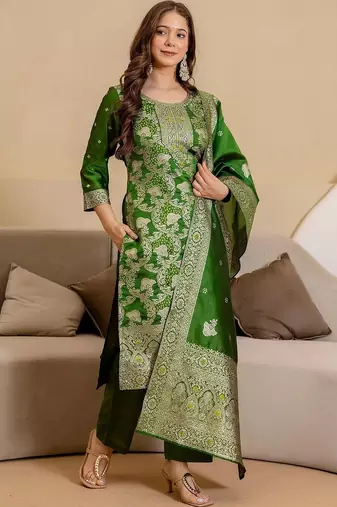 Women Ethnic Motifs Regular Kurta with Trousers & With Dupatta