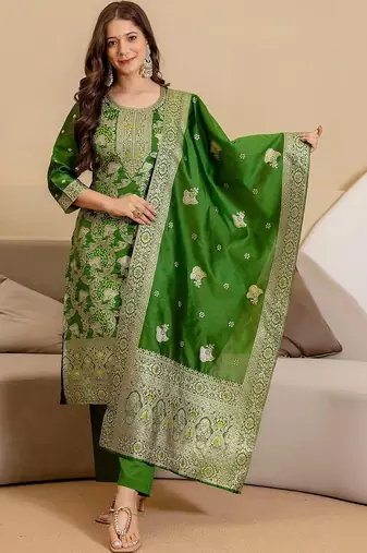 Women Ethnic Motifs Regular Kurta with Trousers & With Dupatta