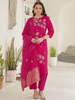 Women Ethnic Motifs Embroidered Regular Thread Work Kurta with Trousers & With Dupatta 1