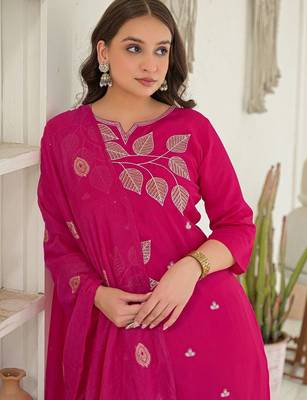 Women Ethnic Motifs Embroidered Regular Thread Work Kurta with Trousers & With Dupatta 2