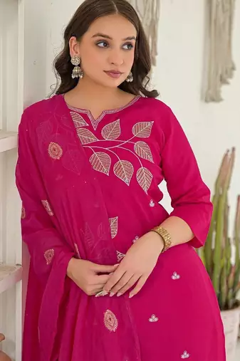 Women Ethnic Motifs Embroidered Regular Thread Work Kurta with Trousers & With Dupatta