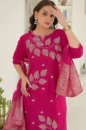 Women Ethnic Motifs Embroidered Regular Thread Work Kurta with Trousers & With Dupatta