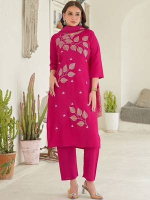Women Ethnic Motifs Embroidered Regular Thread Work Kurta with Trousers & With Dupatta 5
