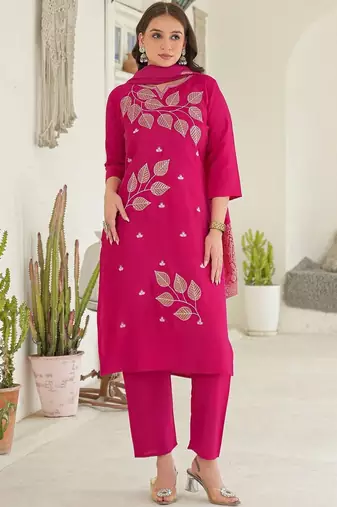 Women Ethnic Motifs Embroidered Regular Thread Work Kurta with Trousers & With Dupatta