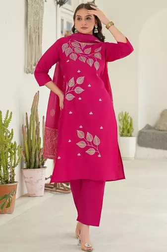 Women Ethnic Motifs Embroidered Regular Thread Work Kurta with Trousers & With Dupatta