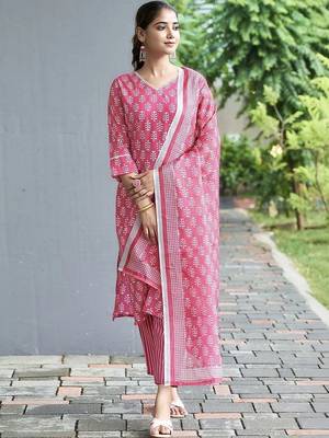 Women Ethnic Motifs Printed Regular Pure Cotton Kurta with Palazzos & With Dupatta 1