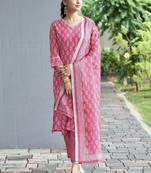 Women Ethnic Motifs Printed Regular Pure Cotton Kurta with Palazzos & With Dupatta