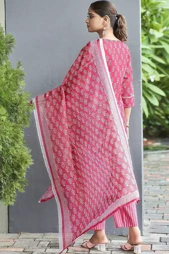 Women Ethnic Motifs Printed Regular Pure Cotton Kurta with Palazzos & With Dupatta