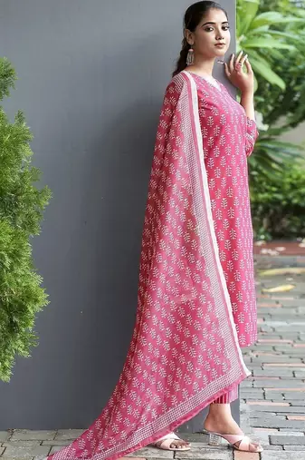 Women Ethnic Motifs Printed Regular Pure Cotton Kurta with Palazzos & With Dupatta