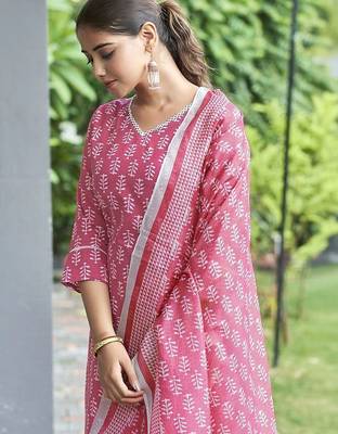 Women Ethnic Motifs Printed Regular Pure Cotton Kurta with Palazzos & With Dupatta 4