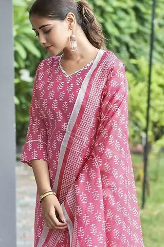 Women Ethnic Motifs Printed Regular Pure Cotton Kurta with Palazzos & With Dupatta