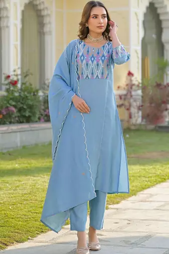 Women Ethnic Motifs Embroidered Regular Mirror Work Kurta with Trousers & With Dupatta