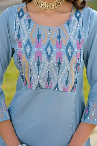 Women Ethnic Motifs Embroidered Regular Mirror Work Kurta with Trousers & With Dupatta