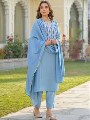 Women Ethnic Motifs Embroidered Regular Mirror Work Kurta with Trousers & With Dupatta 5