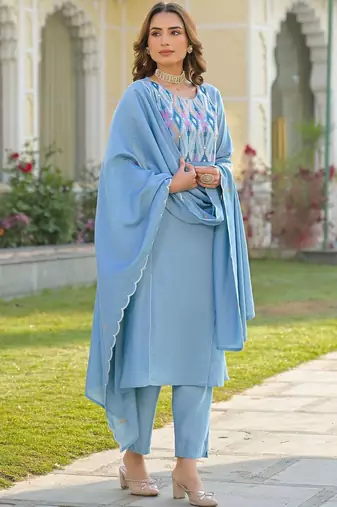 Women Ethnic Motifs Embroidered Regular Mirror Work Kurta with Trousers & With Dupatta