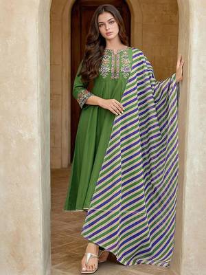 Women Ethnic Motifs Printed A-Line Kurta with Trousers & Dupatta 4